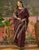 Maroon Shimmer Embroidery Saree