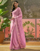 Light Pink Shimmer Embroidery Saree