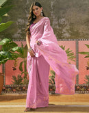 Light Pink Shimmer Embroidery Saree