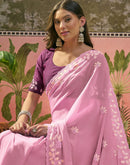 Light Pink Shimmer Embroidery Saree