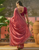Dark Peach Shimmer Embroidery Saree