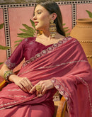 Dark Peach Shimmer Embroidery Saree