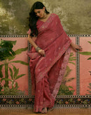 Dusty Rose Pink Shimmer Embroidery Saree