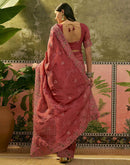 Dusty Rose Pink Shimmer Embroidery Saree