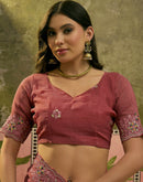 Dusty Rose Pink Shimmer Embroidery Saree