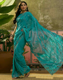 Turquoise Shimmer Embroidery Saree