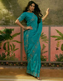 Turquoise Shimmer Embroidery Saree