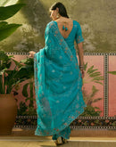 Turquoise Shimmer Embroidery Saree