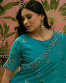 Turquoise Shimmer Embroidery Saree
