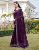 Wine Silk Stone Work Swarovski Saree