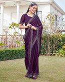 Wine Silk Stone Work Swarovski Saree