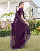 Wine Silk Stone Work Swarovski Saree