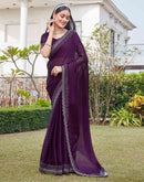 Wine Silk Stone Work Swarovski Saree