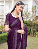 Wine Silk Stone Work Swarovski Saree