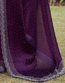 Wine Silk Stone Work Swarovski Saree