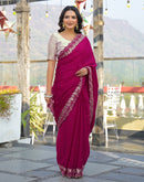Rani Pink Shimmer Georgette Embroidery Saree