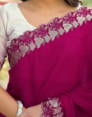Rani Pink Shimmer Georgette Embroidery Saree