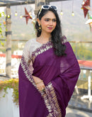 Wine Shimmer Georgette Embroidery Saree