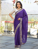 Purple Shimmer Georgette Embroidery Saree