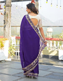 Purple Shimmer Georgette Embroidery Saree