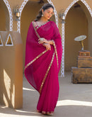 Rani Pink Net Mirror Work Lace Saree