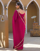 Rani Pink Net Mirror Work Lace Saree