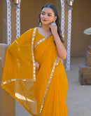 Yellow Net Mirror Work Lace Saree