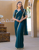 Rama Blue Net Mirror Work Lace Saree