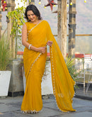 Yellow Shimmer Lace Saree