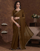 Coffee Brown Chiffon Stone Work Embellished Saree