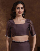 Brown Chiffon Stone Work Swarovski Saree