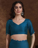 Rama Blue Chiffon Stone Work Swarovski Saree