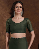 Bottle Green Chiffon Stone Work Swarovski Saree