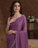 Mauve Chiffon Stone Work Swarovski Saree