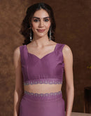 Mauve Chiffon Stone Work Swarovski Saree