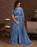Grey Chiffon Stone Work Swarovski Saree