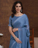 Grey Chiffon Stone Work Swarovski Saree