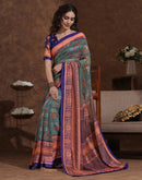 Dusty Teal Green Georgette Woven Printed Saree