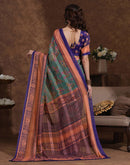 Dusty Teal Green Georgette Woven Printed Saree