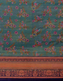 Dusty Teal Green Georgette Woven Printed Saree