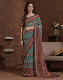 Light Green Georgette Woven Printed Saree