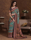 Light Green Georgette Woven Printed Saree