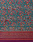 Dusty Teal Blue Georgette Woven Printed Saree