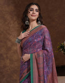 Dusty Purple Georgette Woven Printed Saree