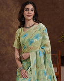 Pista Green Georgette Woven Printed Saree
