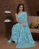 Light Turquoise Georgette Woven Printed Saree