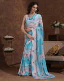Beige Georgette Woven Printed Saree