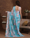 Beige Georgette Woven Printed Saree