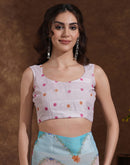 Beige Georgette Woven Printed Saree