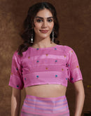 Pink Georgette Woven Printed Saree